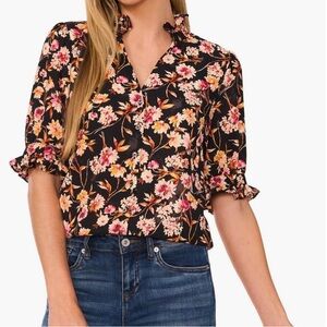 Cece Floral button down top size small